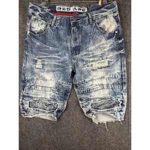 Red Ape Mens Size 38 Stacked Acid Wash Distressed Shorts Hip Hop Y2K Skater